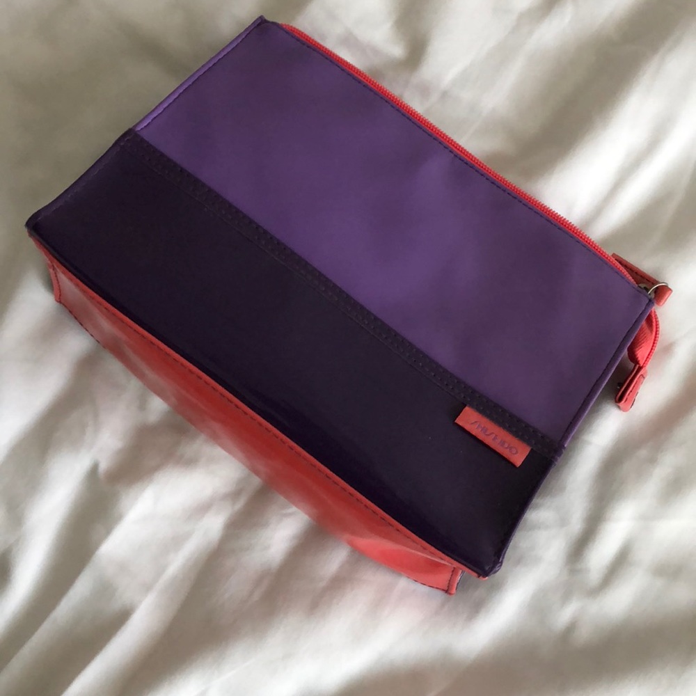 Purple and salmon pink shiseido makeup bag
